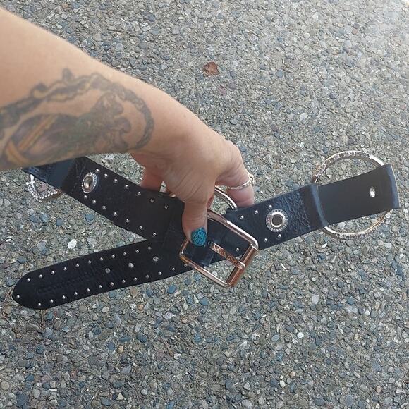 Roccobarocco Black Studded black Leather blinged out Belt Made in Italy main image 6